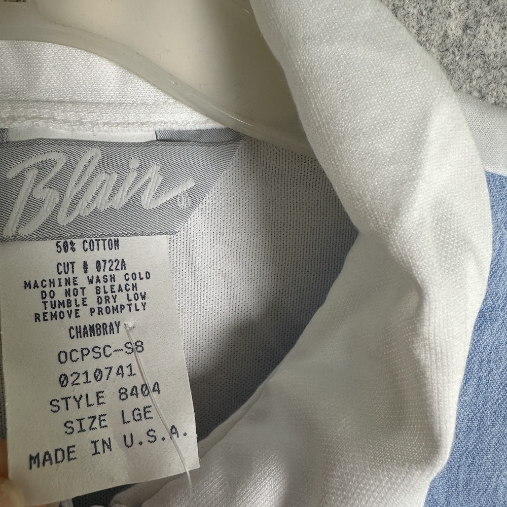 NWT Vintage Blair Womens Top Blouse Large Collared Short Sleeve Blue White - Picture 5 of 12